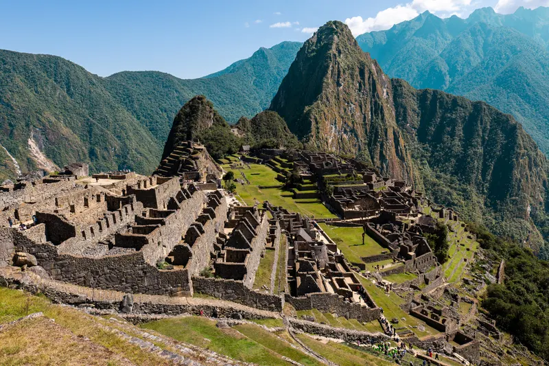 Machu Picchu stone terraces beneath the Huayna Picchu peak